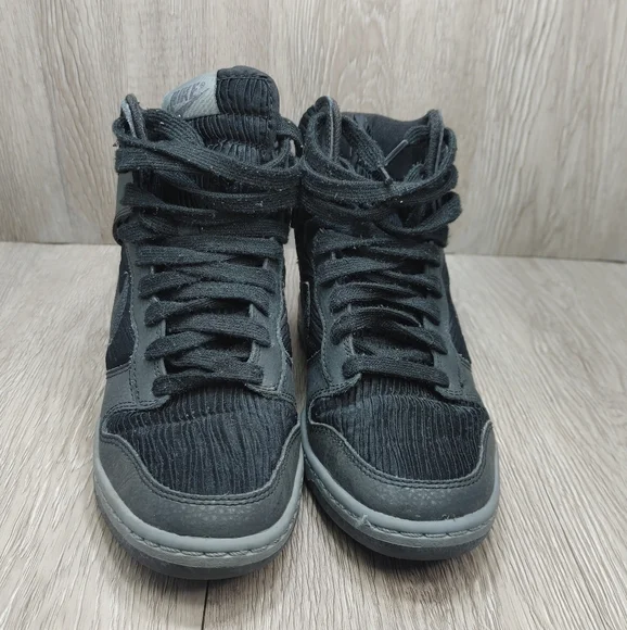 Nike Dunk Sky High Wedge Black Metallic Hematite Pleated Sneaker 6.5 528899-015 - Picture 5 of 9